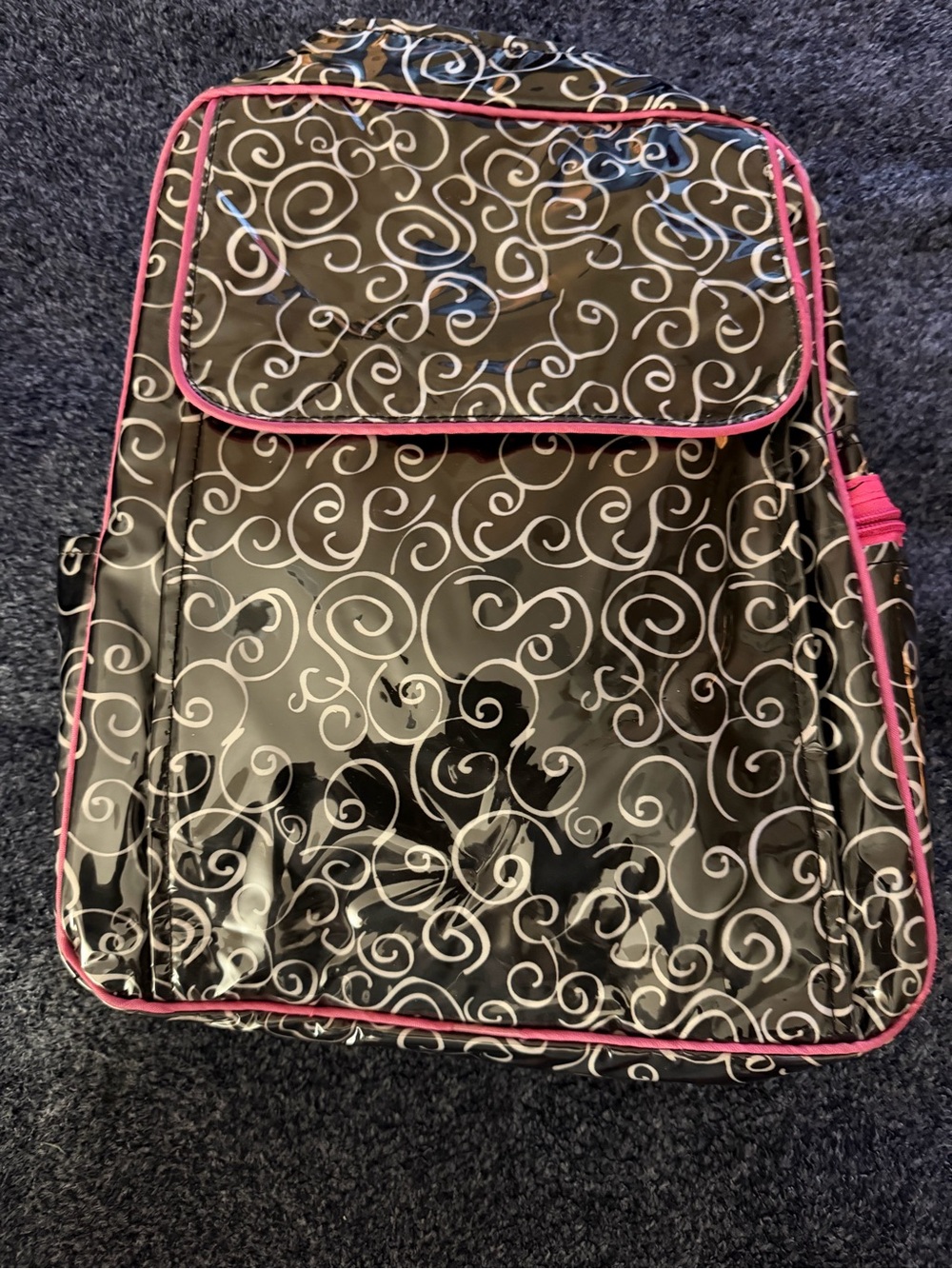 Kids Black Swirl Backpack with Pink Trim